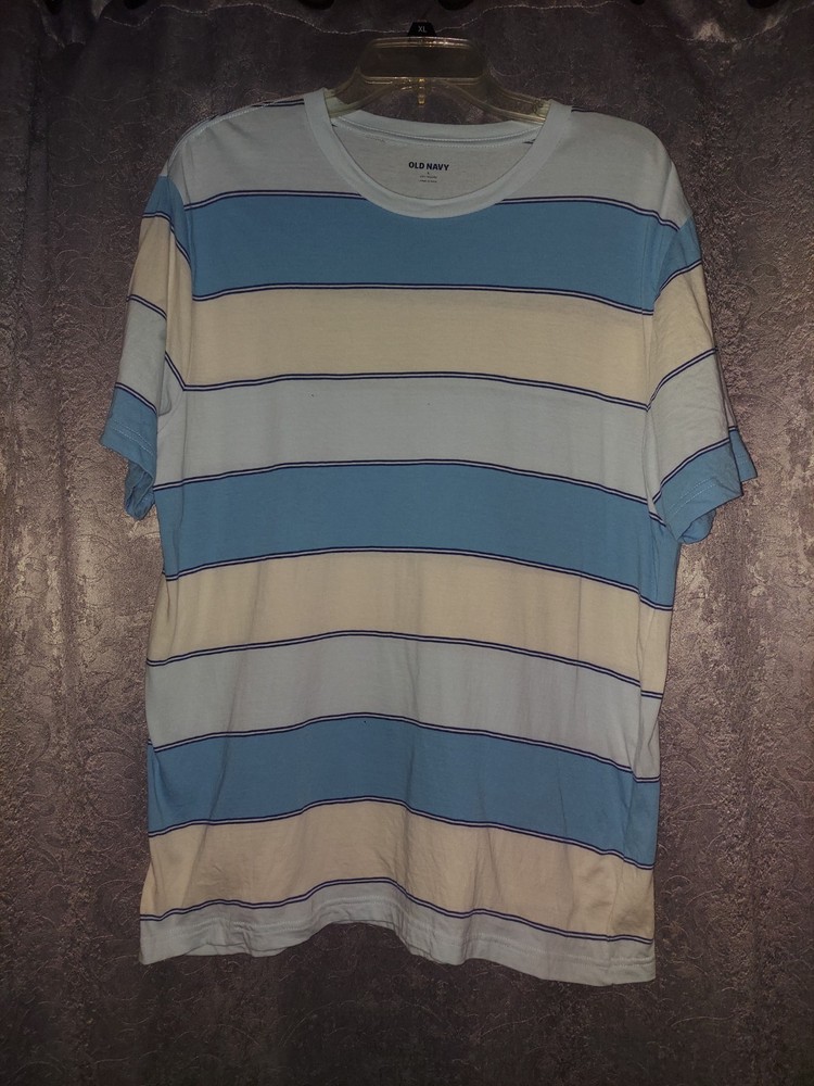 Old Navy T-Shirt Mens Large Blue Adult Striped Short Sleeve See Pic For Flaw