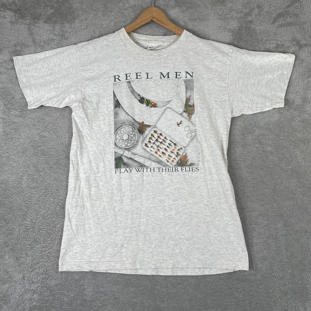 Vintage Reel Men Fly Fishing Shirt Mens Large Gray 90s Murina Made in USA