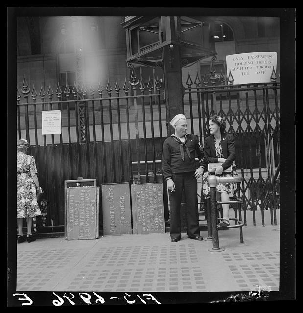 New York NY Pennsylvania Railroad Station Sailor Waiting for Trains 1942