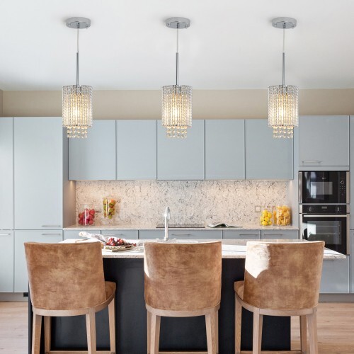 Modern Crystal Pendant Light 3-Pack Adjustable Chrome Hanging Ceiling Fixture