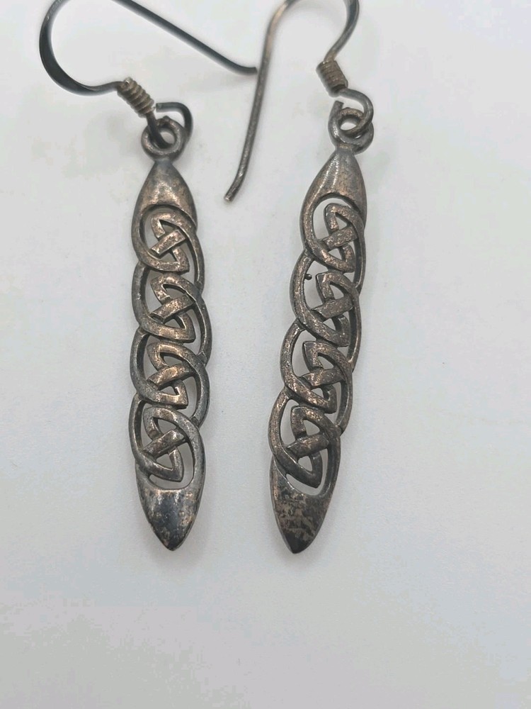 Vintage Sterling Silver 925 Celtic Knot Bar Dangle Earrings
