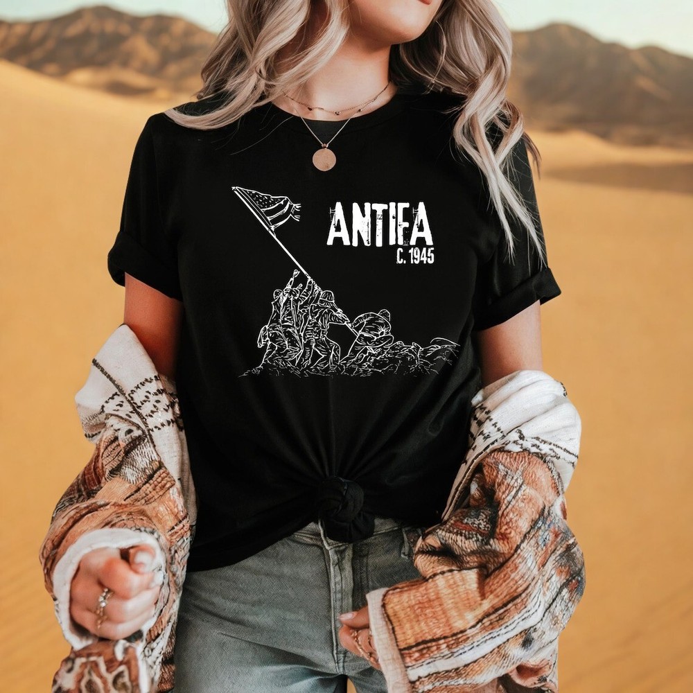 ANTIFA C.1945 Vintage Style T-Shirt Anti Fascist Graphic Protest Political Tee