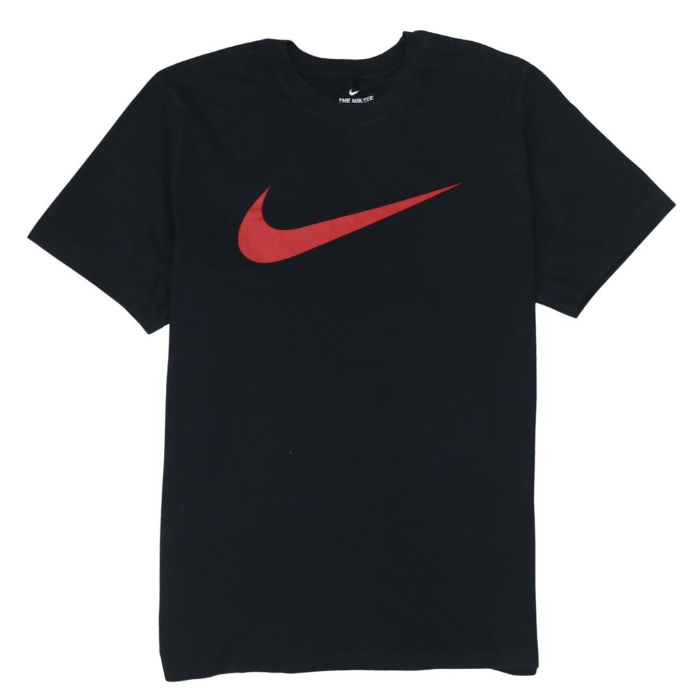 Nike Mens T Shirt Black Dri Fit Red Swoosh Logo Graphic Athletic Sport L