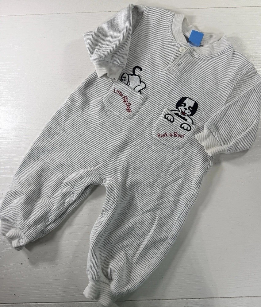 Little Big Dogs Vintage Baby Toddler Jumpsuit Romper One Piece 18-24M Y2K Grey