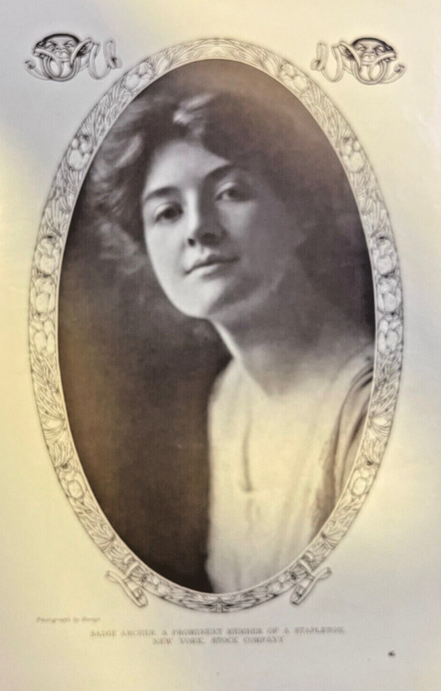 1909 Vintage Magazine Illustration Actress Sadie Archer