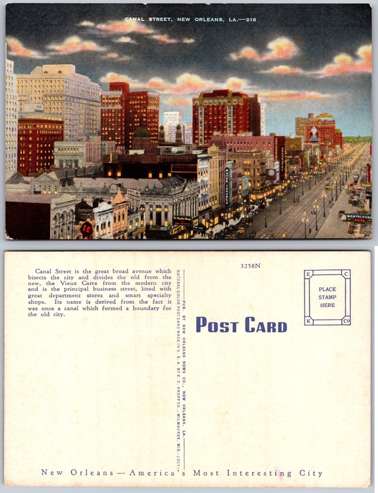 Canal Street Night Lights New Orleans Louisiana Postcard