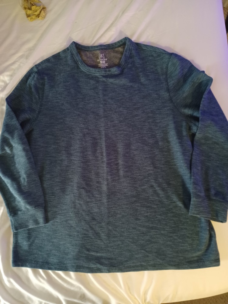 George Men's Blue Long Sleeve Waffle Knit Crew Neck T-Shirt Size 2XL Blue