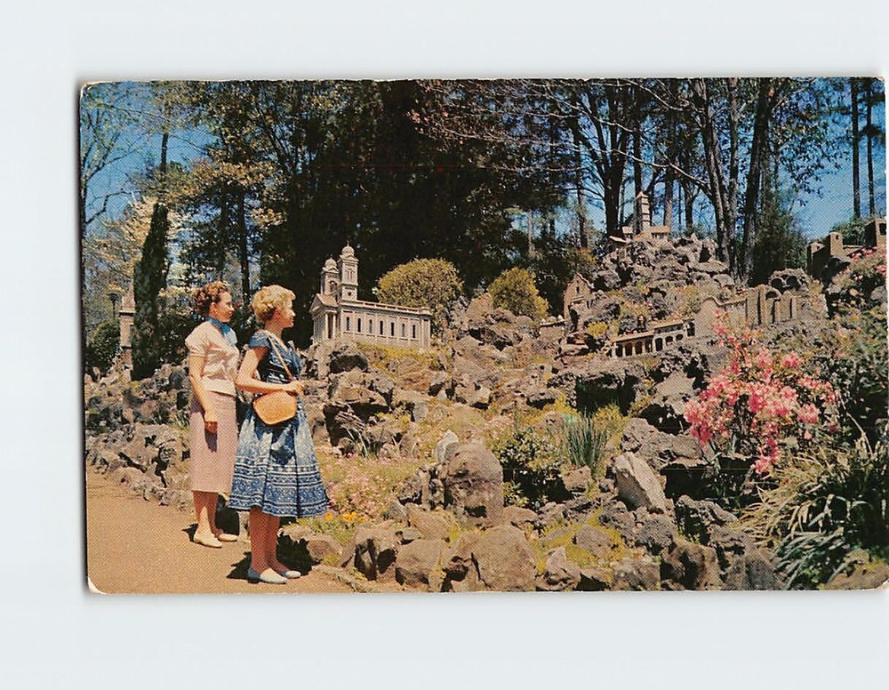 Postcard Visitors Admiring Ave Maria Grotto Cullman Alabama USA