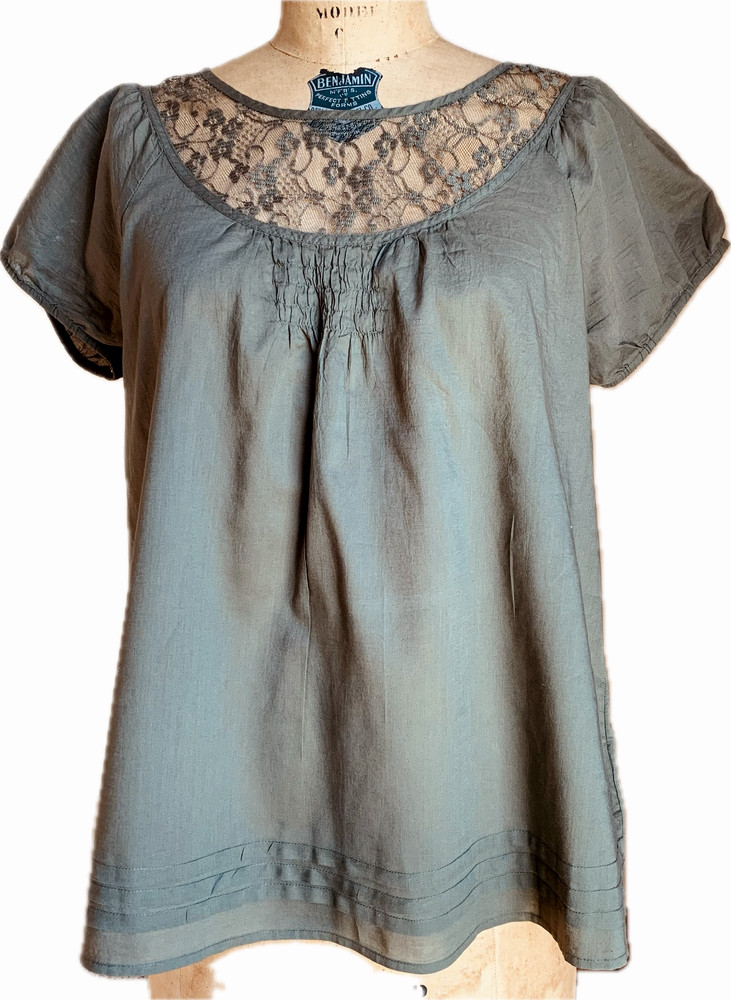 Old Navy Lace Top Large Sage Green Cotton Voile Fairycore Cottagecore Romantic