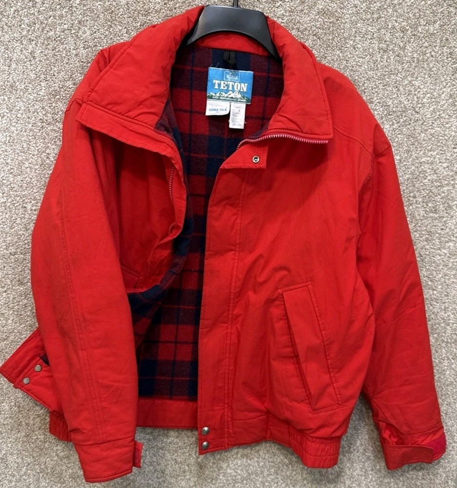 Woolrich Teton Jacket Mens Medium Red Gore-Tex Wool Lined Full Zip Insulated USA