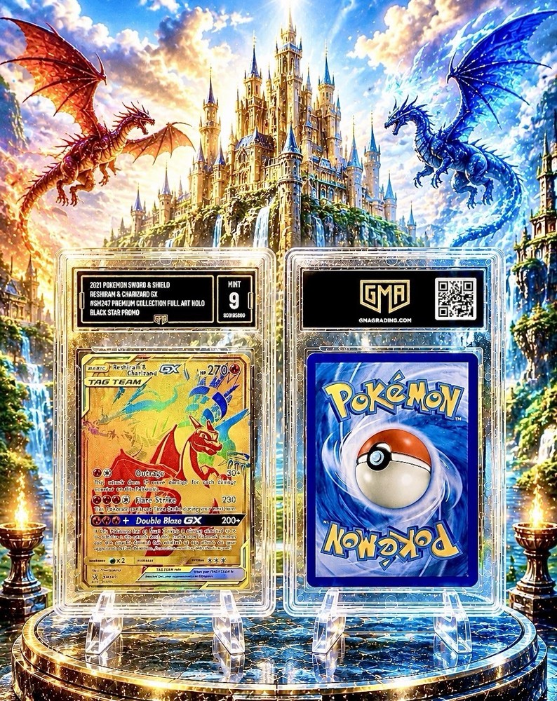 Pokemon 2021 Reshiram & Charizard GX SM247 Full Art Black Star Promo GMA 9