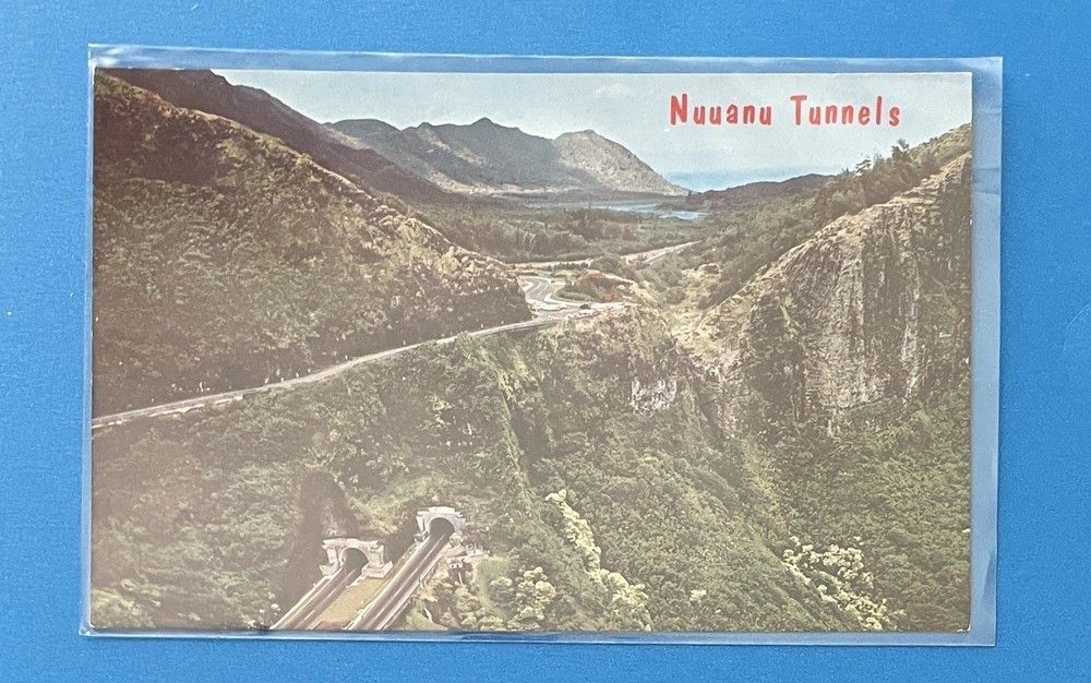Honolulu Hawaii, Nuuanu Pali Tunnels Road Aerial View, Vintage Postcard