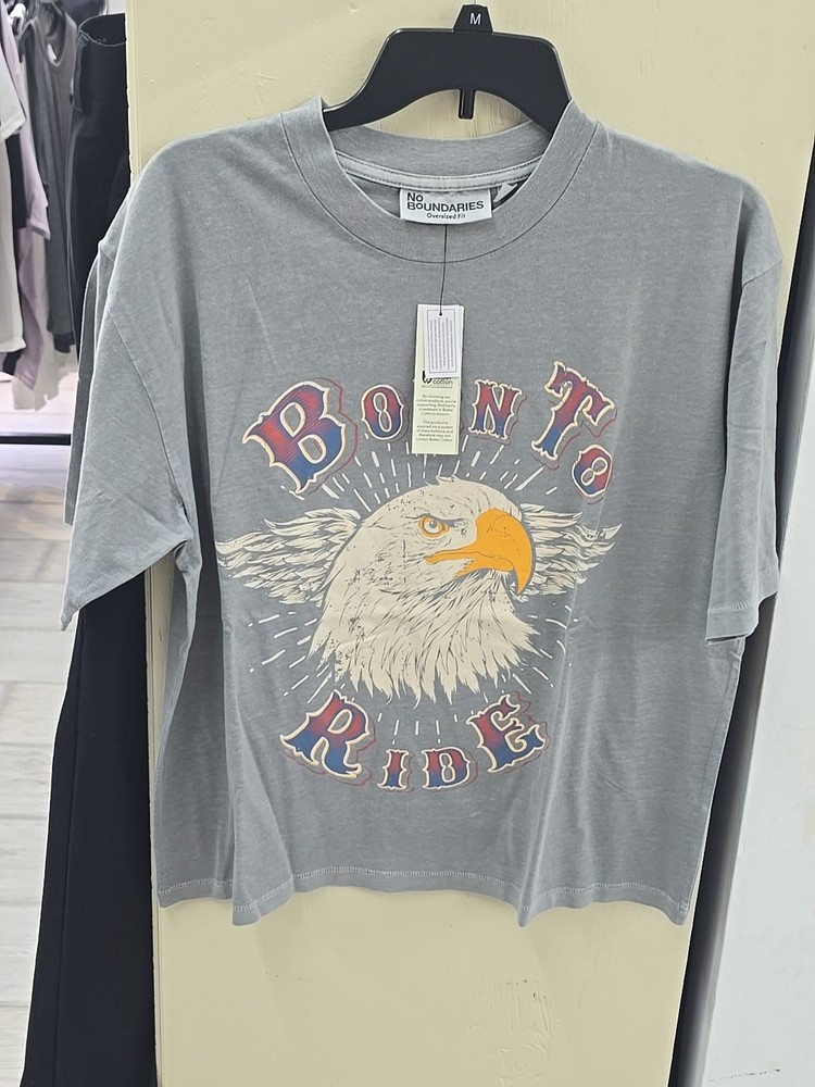No Boundaries Shirt Mens Medium Gray Born To Ride Eagle Graphic Tee Oversized