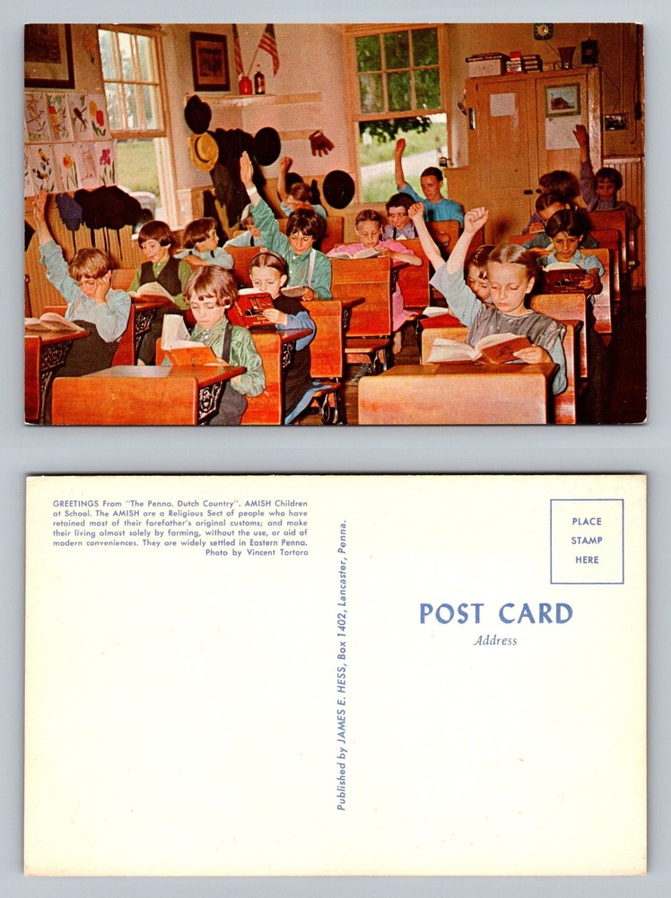 Lancaster, PA-Pennsylvania, Amish School Children Classroom Vintage Postcard