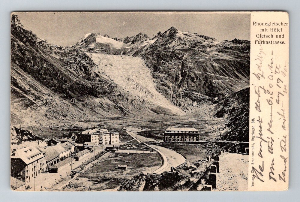 Switzerland- Furkastrasse Rhone Glacier & Hotel Gletsch Vintage c1905 Postcard