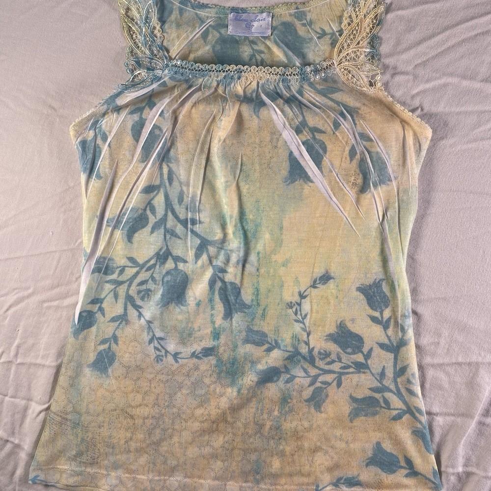 Claire Pettibone Vintage 90s Y2K USA Made Floral Lace-Trim Fairycore Tank Top