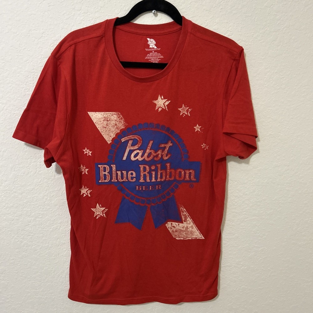 pabst blue ribbon Men's Medium Red Distressed LogoT-Shirt