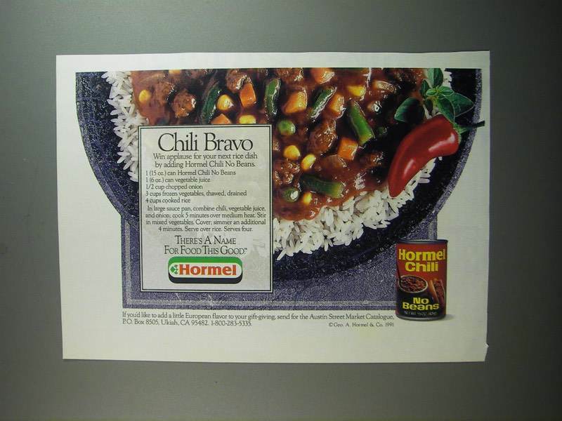 1991 Hormel Chili Ad - recipe for Chili Bravo