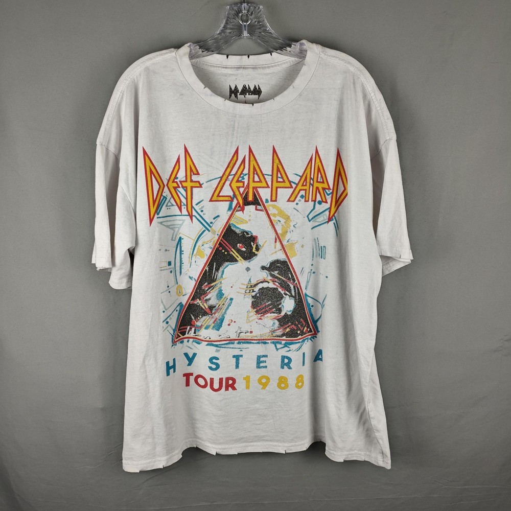 Def Leppard Shirt Mens Large White Hysteria Tour 1988 Graphic Rock Band Tee