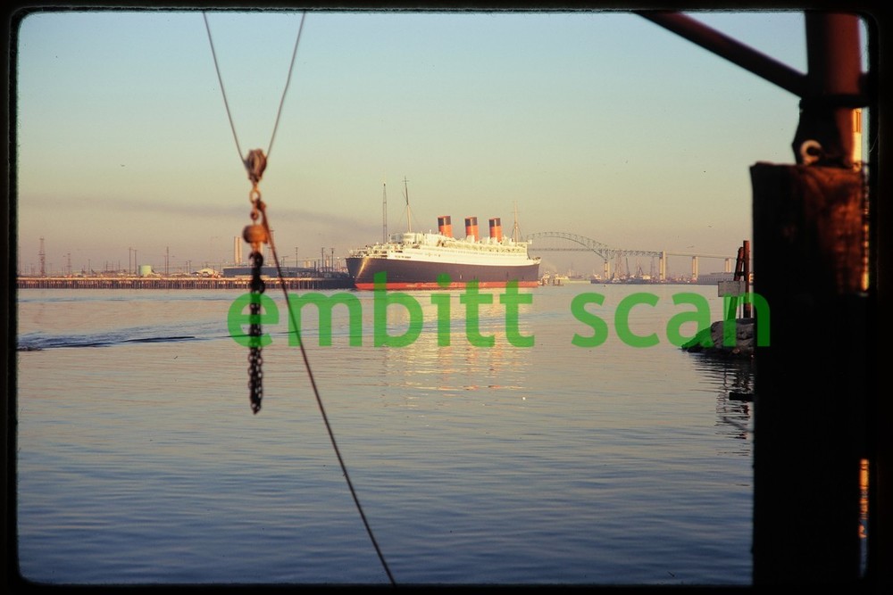 Original Slide, Cunard Line Ocean Liner RMS Queen Mary at Long Beach CA, 1971