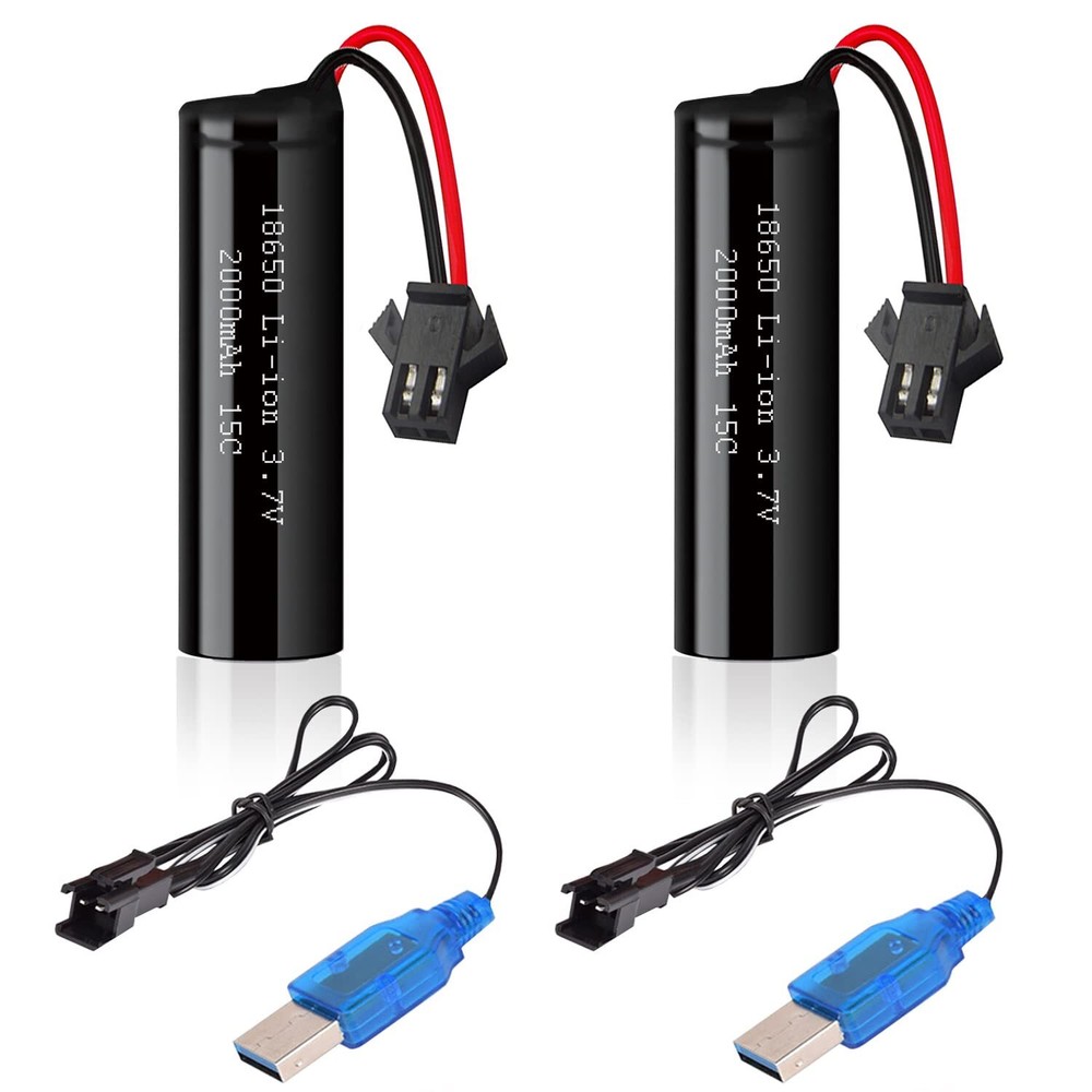 3.7V 2000mah Li-ion Battery 2Pack with 2 USB Chargers SM-2P Plug 15C RC Recga...