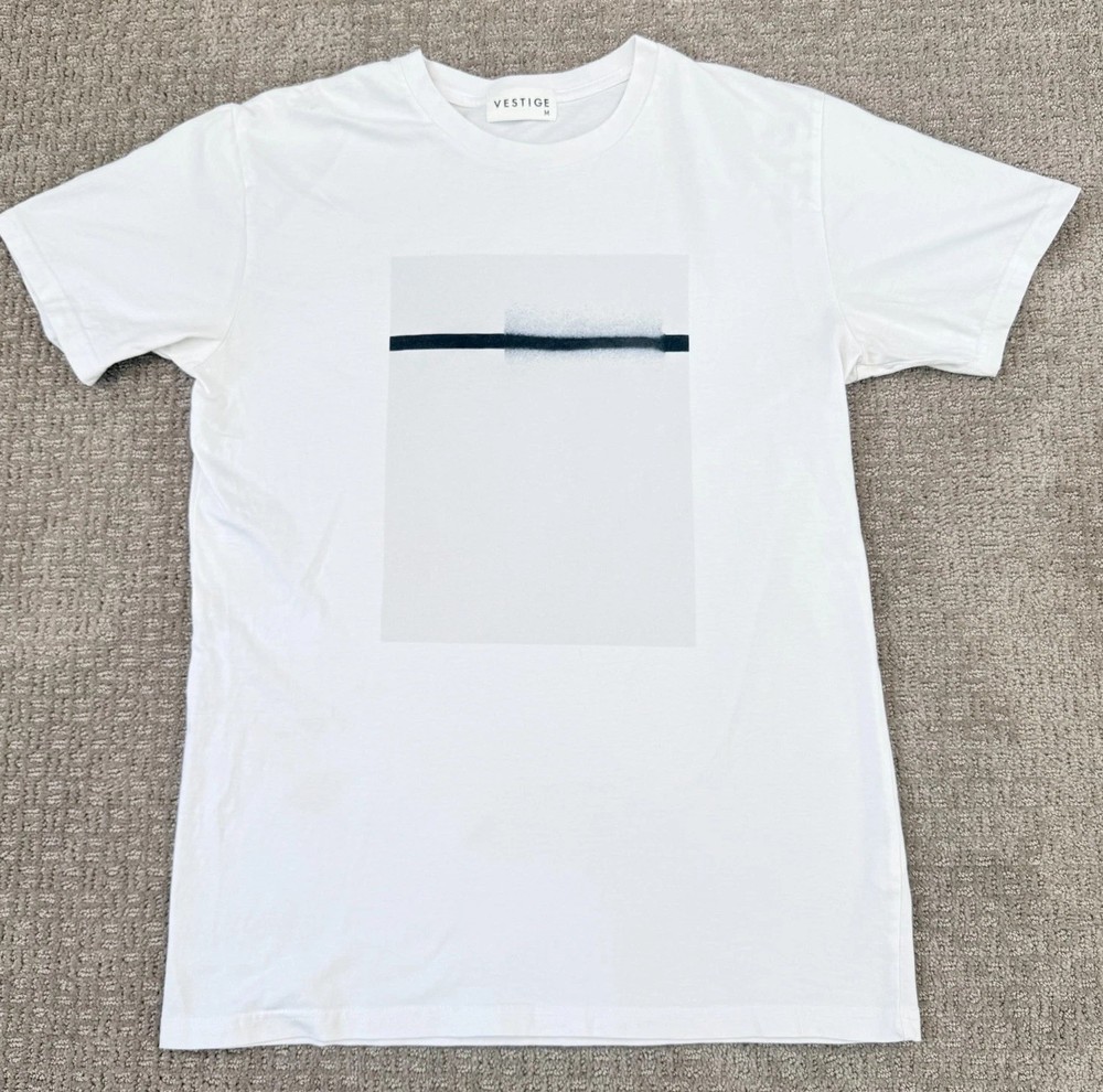 Vestige Abstract Art Graphic Tee Men's Medium White Cotton Minimalist-image