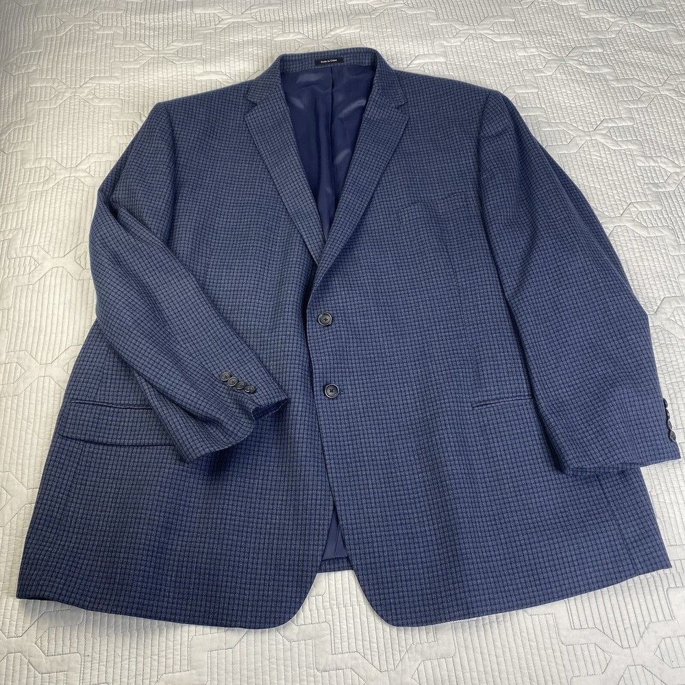 Pronto Uomo Platinum 56R Blazer Jacket Blue Mini Check Plaid Wool Sport Coat