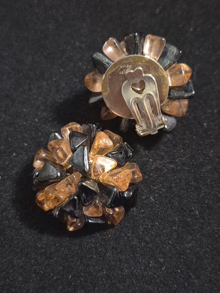 Vintage Cluster Beaded Art Glass Clip-On Earrings