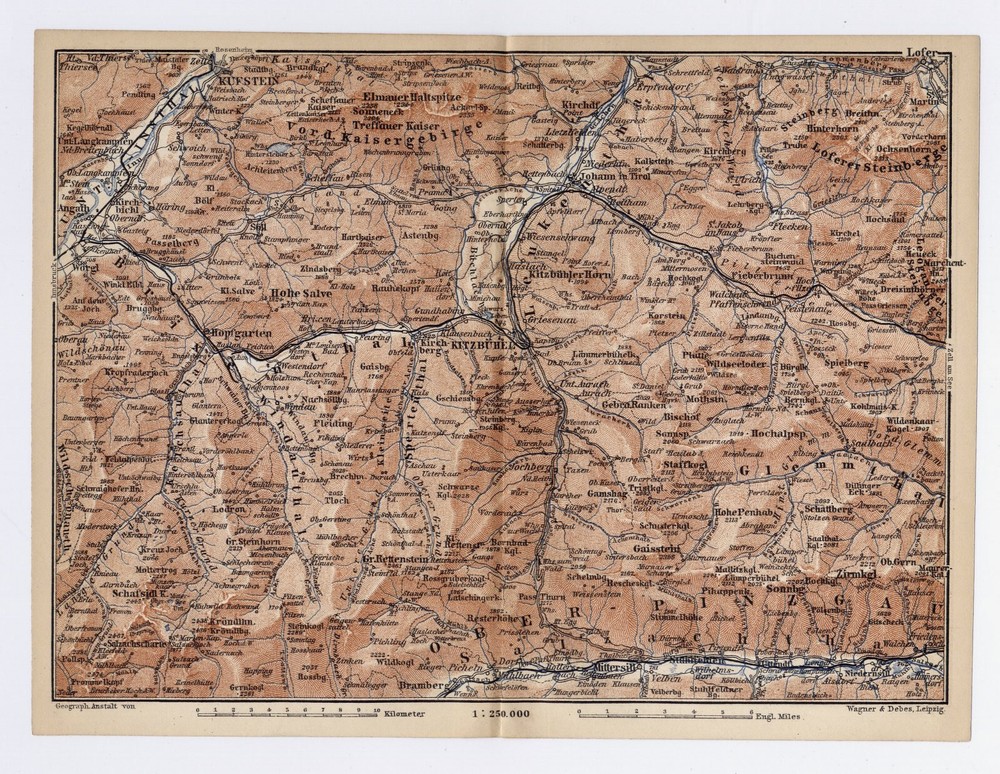 1903 Antique Map Of Vicinity Of Kitzbühel / Tyrol Alps / Austria