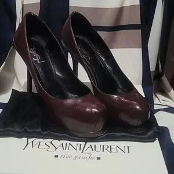 Yves Saint Laurent Maroon Leather Pumps Cordovan
