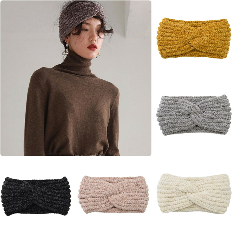 Women Knitted Knot Headband Twisted Knot Hair Band Head Wrap Winter Crochet Warm