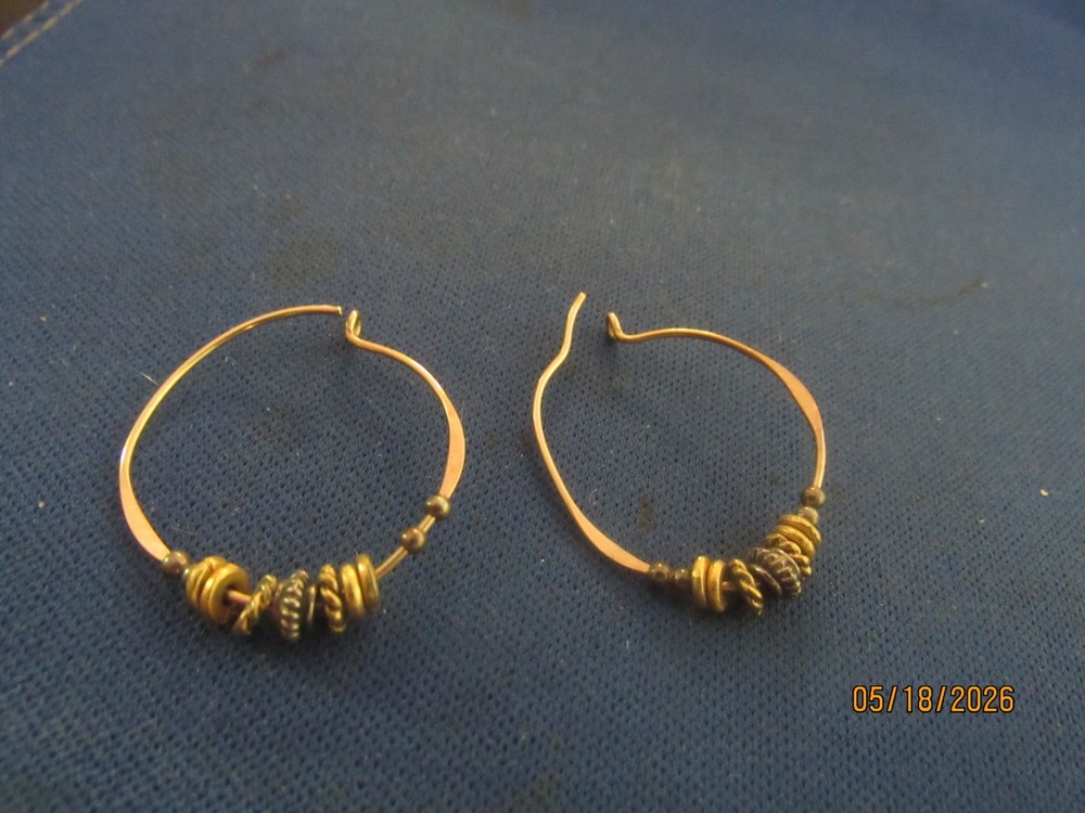 Vintage Vermeil Sterling Silver Hoops With Beads Pierced Wire Earrings