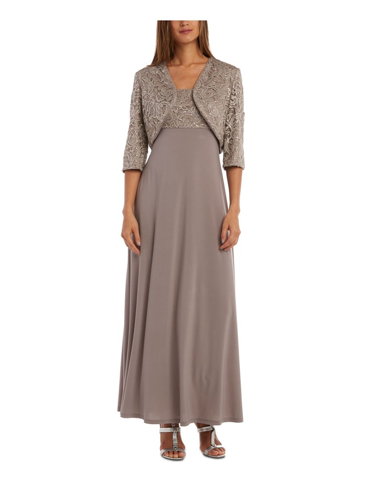 R&M RICHARDS Womens Beige Sequined 3/4 Sleeve Evening Vest Top 16