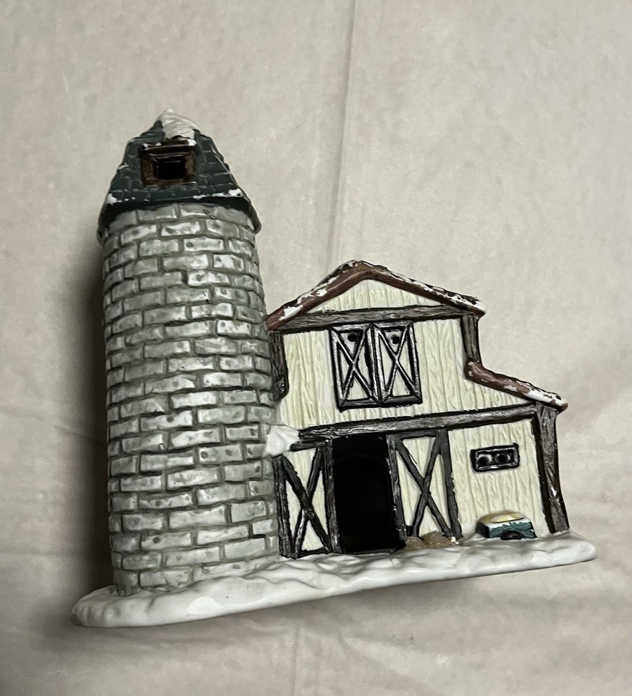 Christmas Valley Collectible Christmas Village Barn & Silo Ceramic