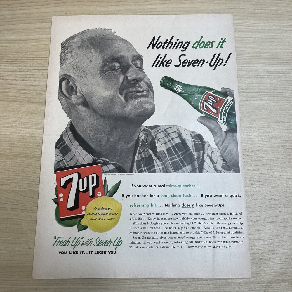 7up Soda Pop Lemon Lime Nothing Does It 1955 Vintage Print Ad Life Magazine