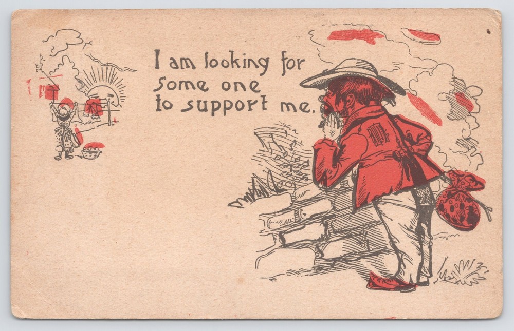 Comics~Hobo Looking For Someone To Support Him~UDB~Vintage Postcard