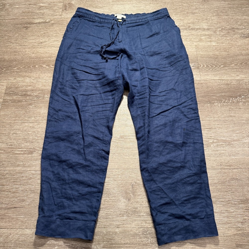 Tommy Bahama Pants Mens Large Blue 100% Linen Casual Flat Front Drawstring 34x28