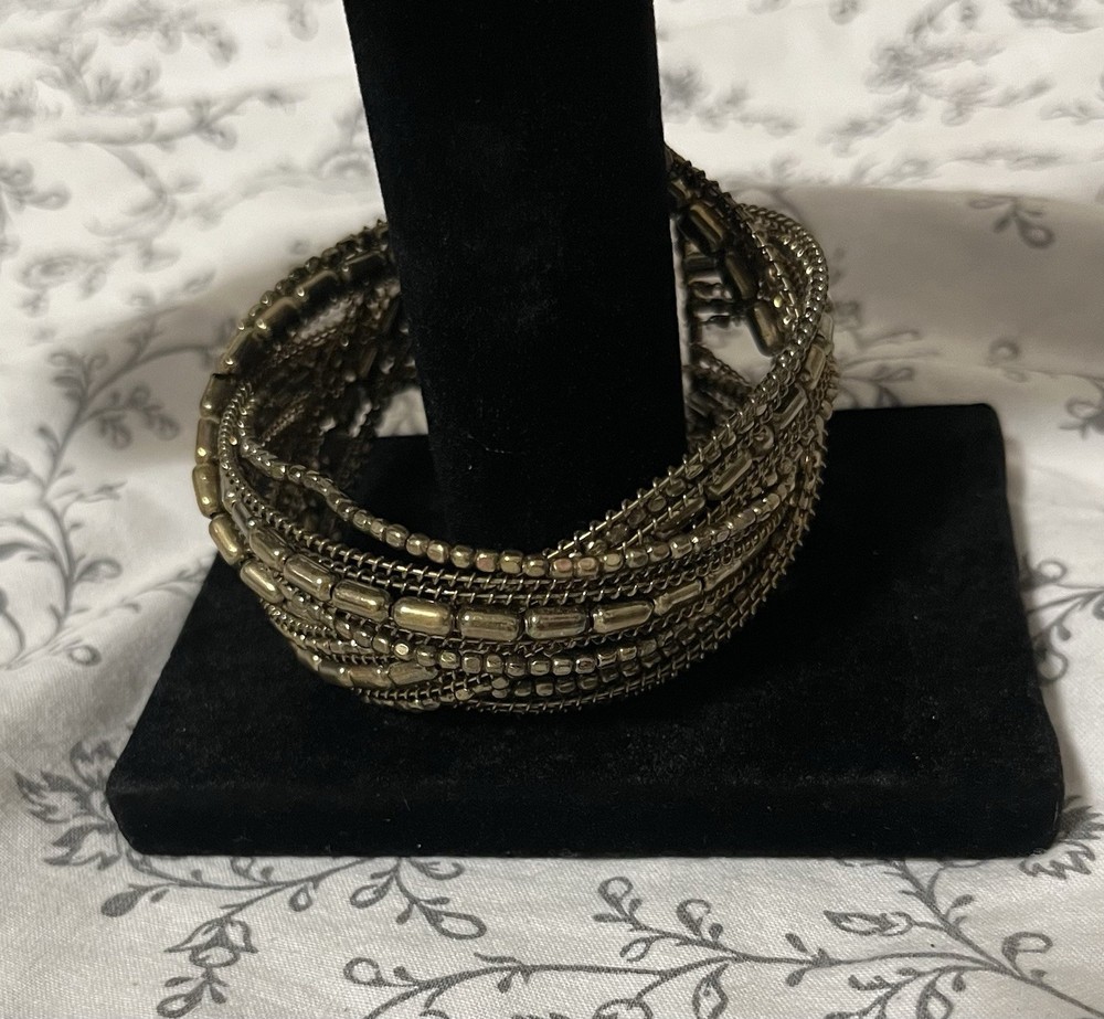Boho Bronze Tone Multi-Strand Beaded Bracelet – Layered Wrap Cuff