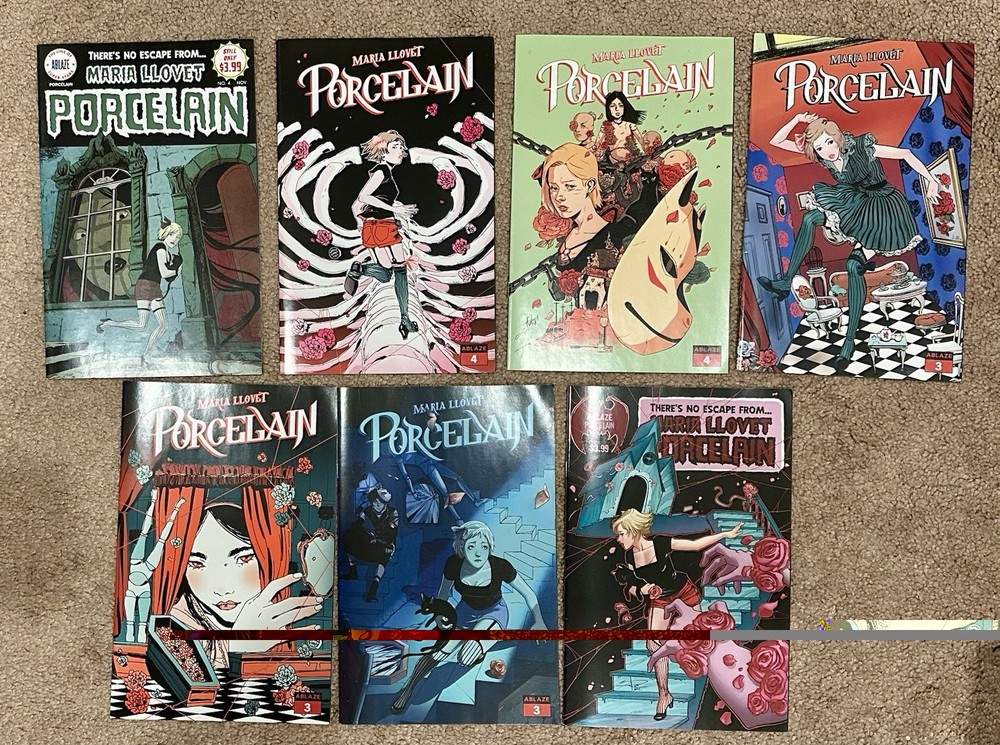 Lot of 7 PORCELAIN Comics (2021 ABLAZE). Variant covers of #3 & #4. Maria Llovet