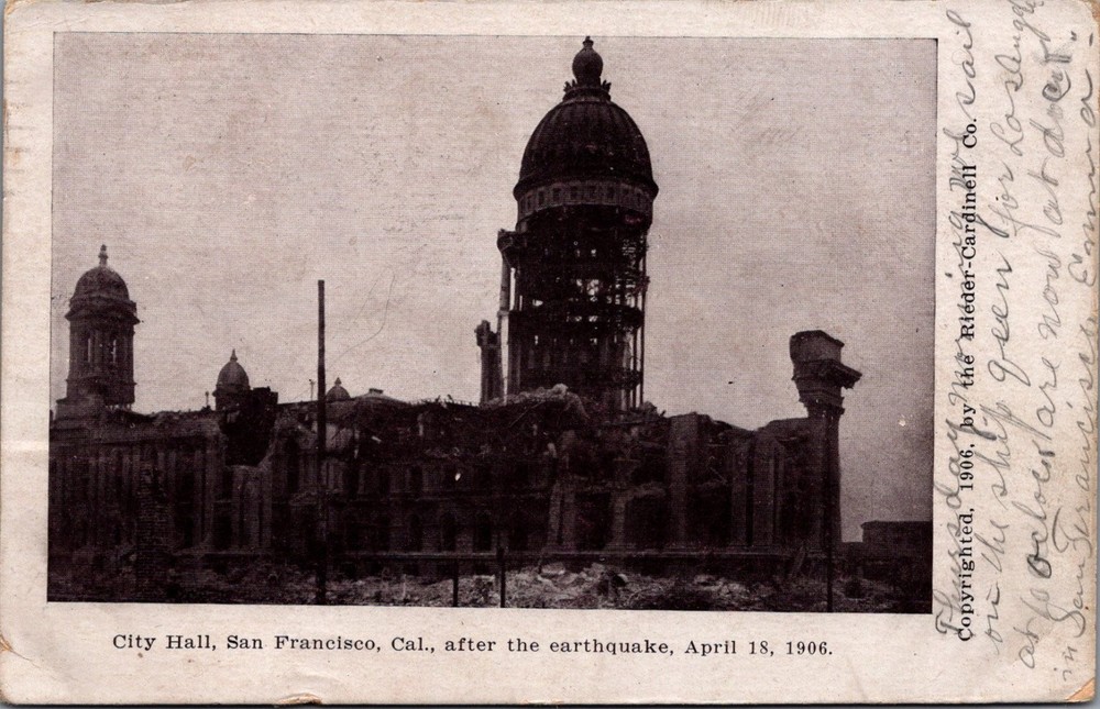 1906 San Francisco Earthquake City Hall Ruins RPPC Postcard Rieder