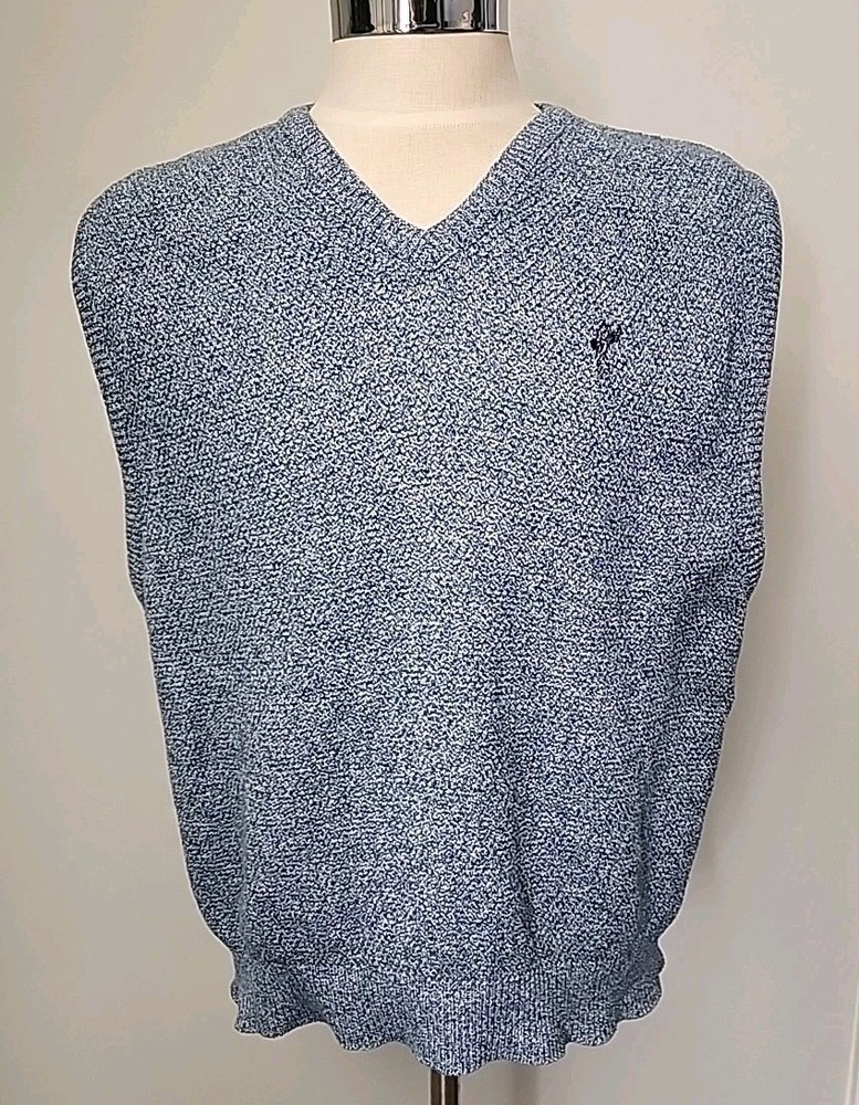 Vintage ASHWORTH Mens L Golf Sweater Vest Blue Caddy Logo V Neck Pullover USA