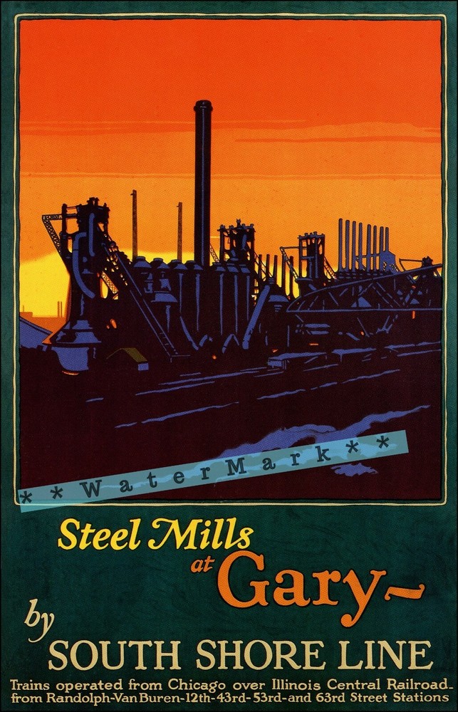 Gary Indiana 1928 Steel Mills by South Shore Line Vintage Poster Print Train Ad