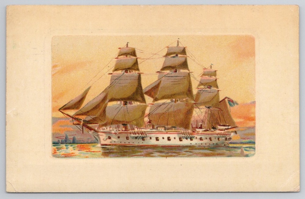 Vintage 1909 Sailing Ship Postcard Newark NJ Postmark