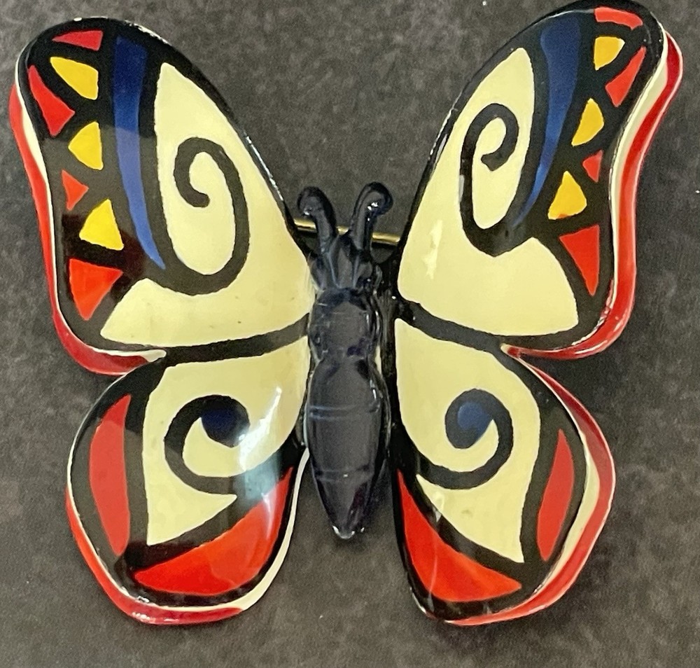 Vintage Enamel Colorful Butterfly Pin Brooch Made In West Germany