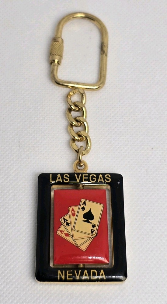 Vintage Las Vegas Nevada Playing Card Spinner Keychain Keyring Casino Souvenir