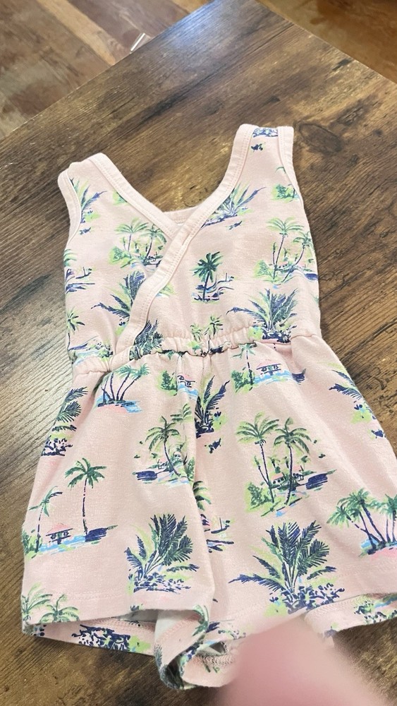 Toddler Girl Romper 18 Months Pink Tropical Palm Print Sleeveless One Piece