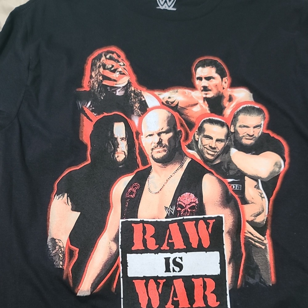 WWE Raw Is War Men's Graphic Print T-Shirt Black Size S 100% Cotton Short Sleeve