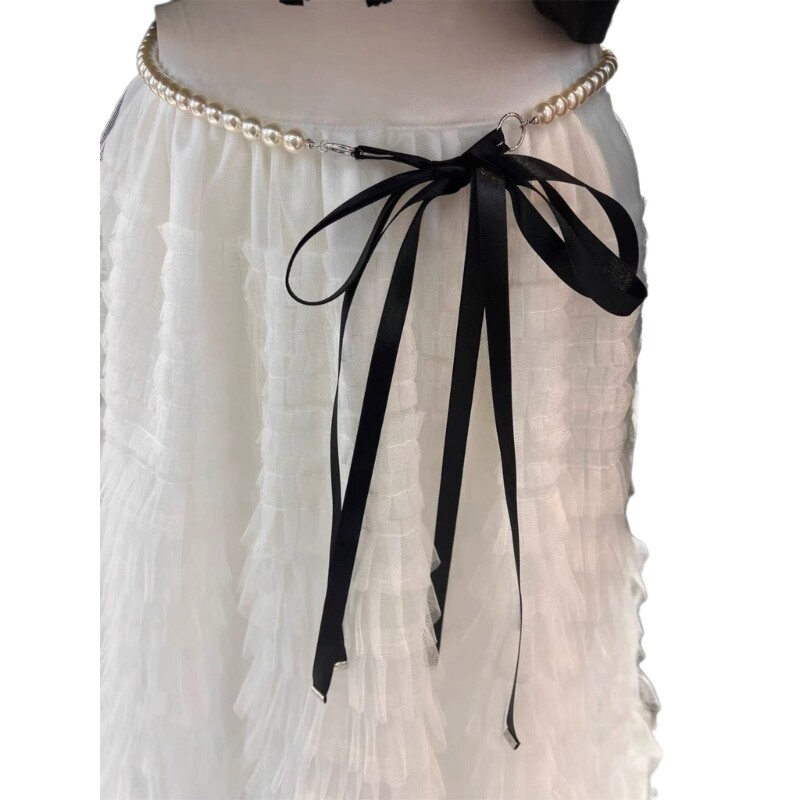 Chic Adjustable Pearls Beaded Waist Chain Belt for Dresses Coats