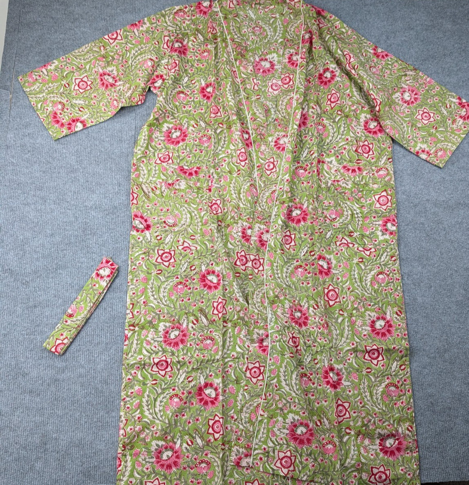 Cotton Block Print Kimono Robe Womens One Size India Boho Cottagecore Anthro 70s