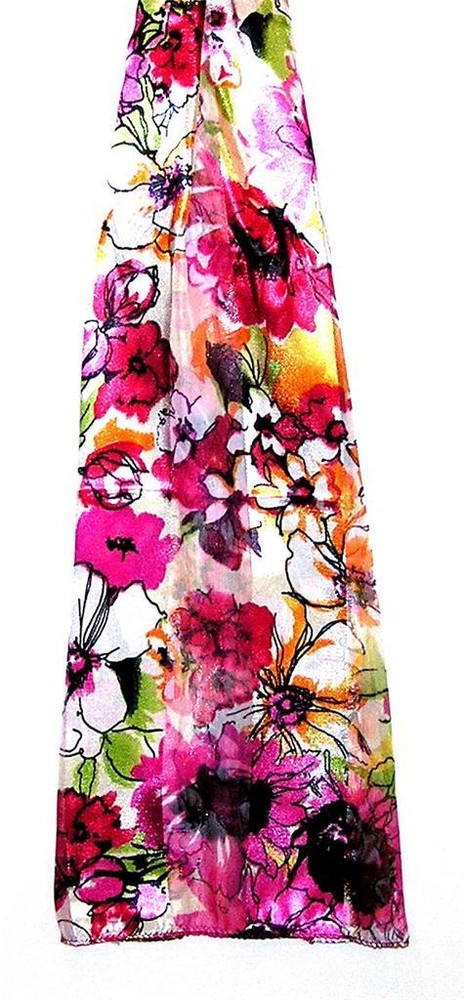 SCARF Fuchsia Pink White Black Orange Green Floral FANTASY FLOWERS